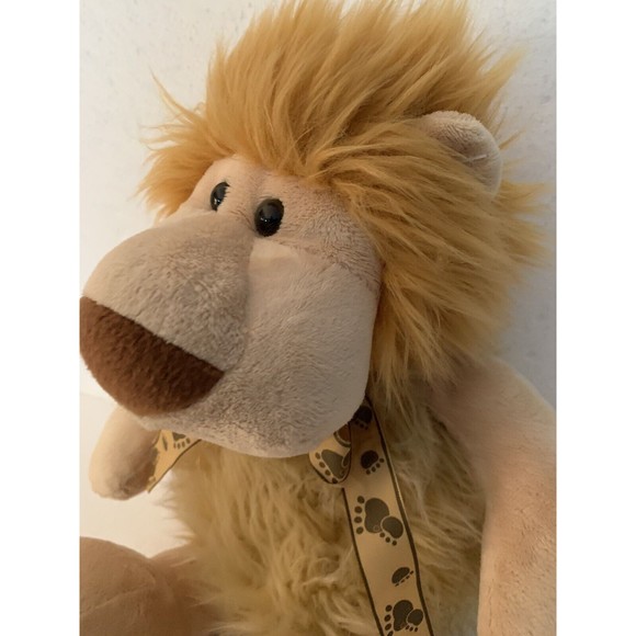 Lion Plush Stuffed Animal Le Rouet Canada Jouet en Peluche Paw Print Ribbon 16" - Picture 3 of 15